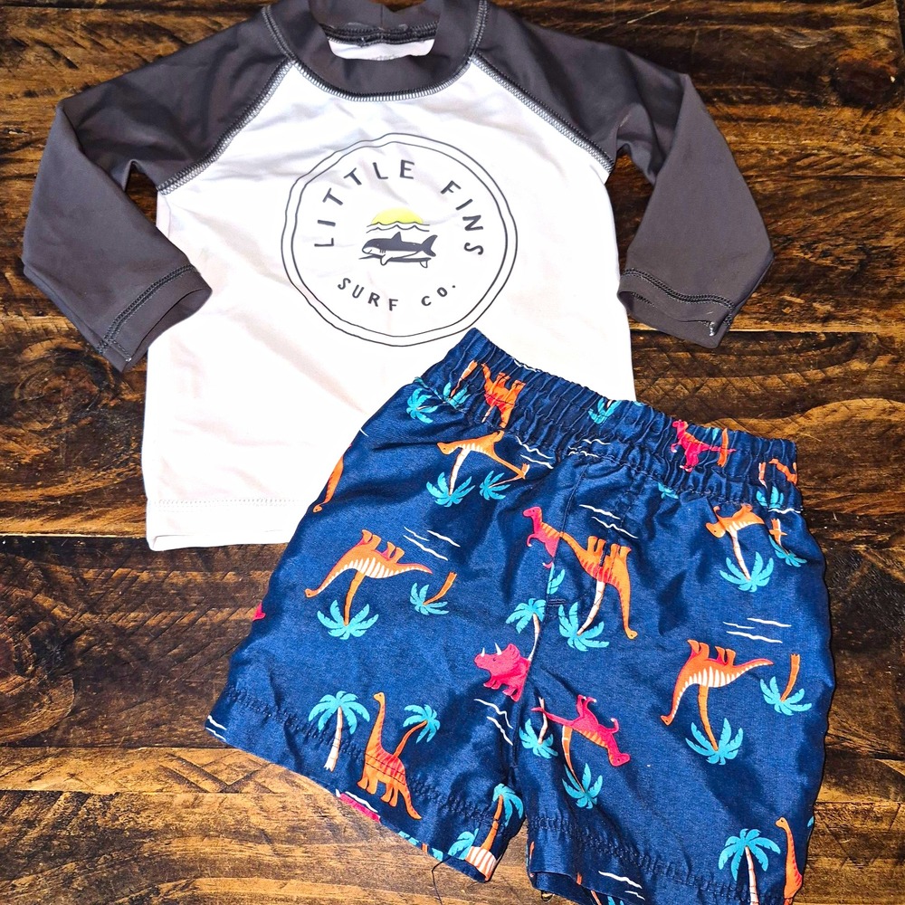 Carter's Little Fins 2pc Boys Swim Set Shark Dino Long Sleeve, 9-12M